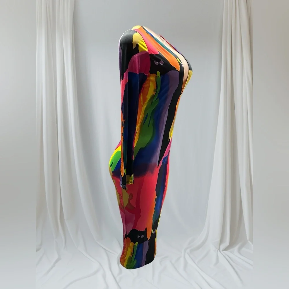 Multi-Color Abstract Bodycon Dress - Picture 5 of 5